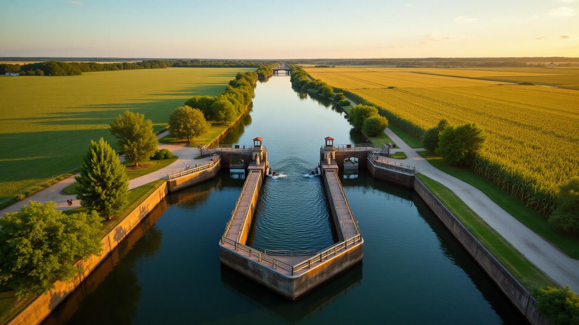 Ohio canal locks and farmland