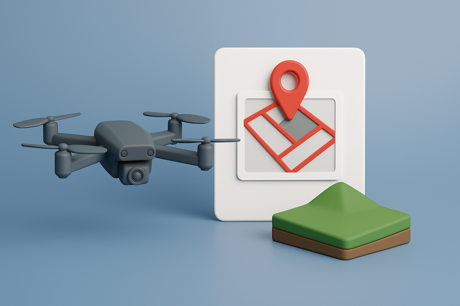 Drone with property boundary overlay and land parcel showing lot line mapping concept